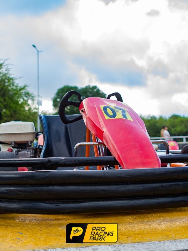 Kart rojo detenido sobre la línea amarilla de boxes